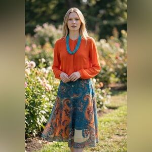 Banana Republic Blouse Orange Pleated Front Long Sleeve Size XS